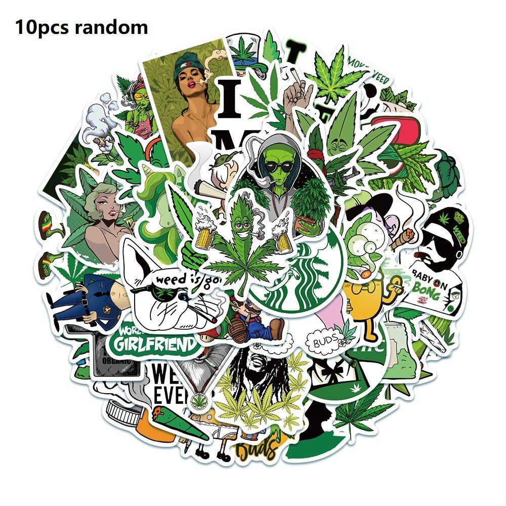 10/50pcs Hemp Leaf Stickers Decals Waterproof Helmet Luggage Notebook Laptop Suitcase Car Skateboard Decoration Graffiti Sticker