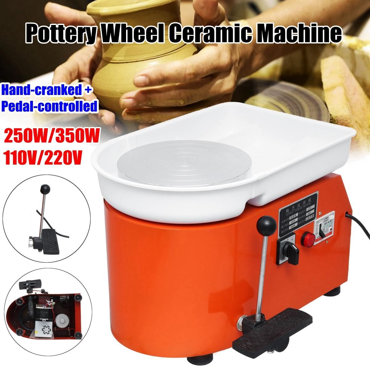 110V/220V Pottery Forming Stationery Machine 250W/350W Electric Pottery Wheel DIY Clay Tool with Tray For Ceramic Work Ceramics - Orange 220 V 250W