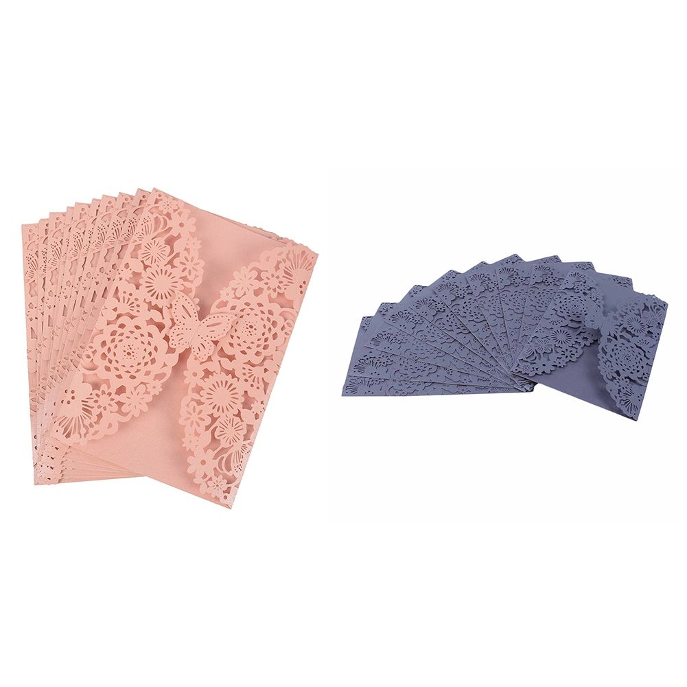 20 Pcs Butterflies Romantic Wedding Party Invitation Card for Wedding, 10 Pcs Pink & 10 Pcs Silver Charcoal - Picture Color