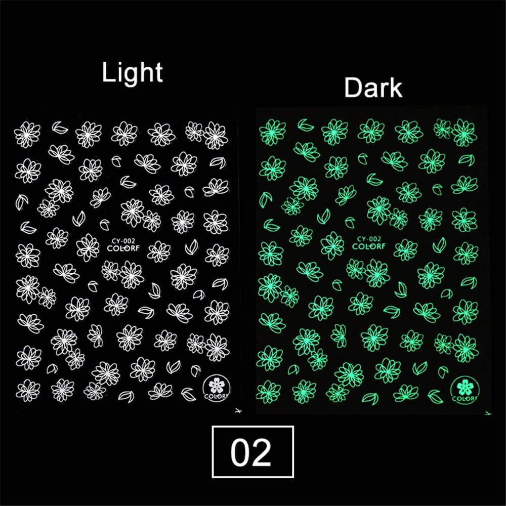 Luminous Effect 3D Leaf Flower Design Hallowee Christmas Nail Art Shinning Glow In The Dark Sticker Decoration Manicures Tips