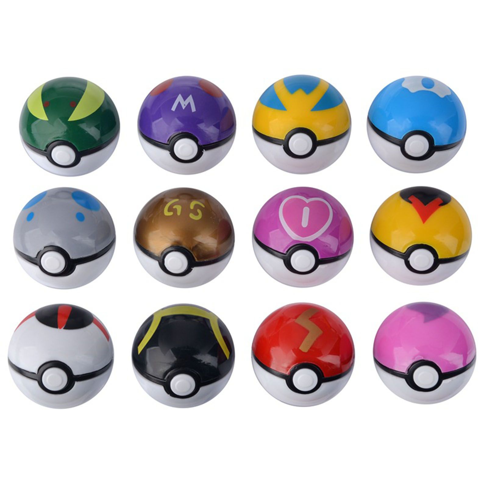 12Pcs/Set 4.8cm Poke Ball Delicate Collectable PP Lovely Pokeball Toy Pack with Character Figure for Kids