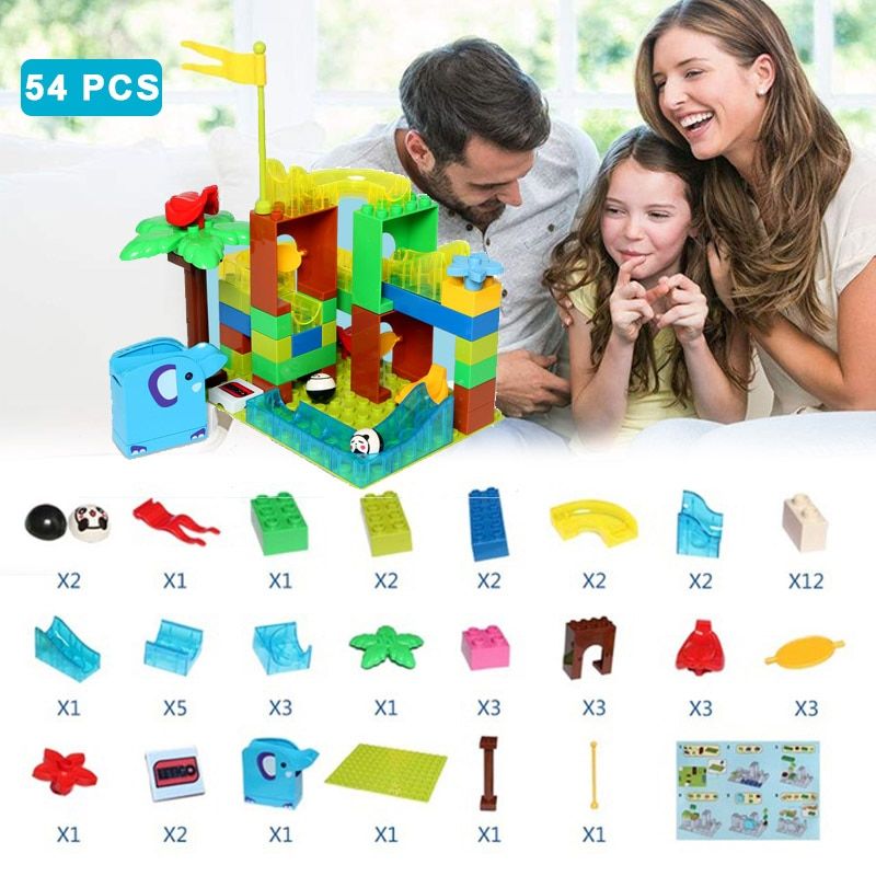 168PCS Marble Race Run Slide Bricks Maze Ball Track Building Blocks Assemble City Brick Set Toys For Children Jungle Adventure