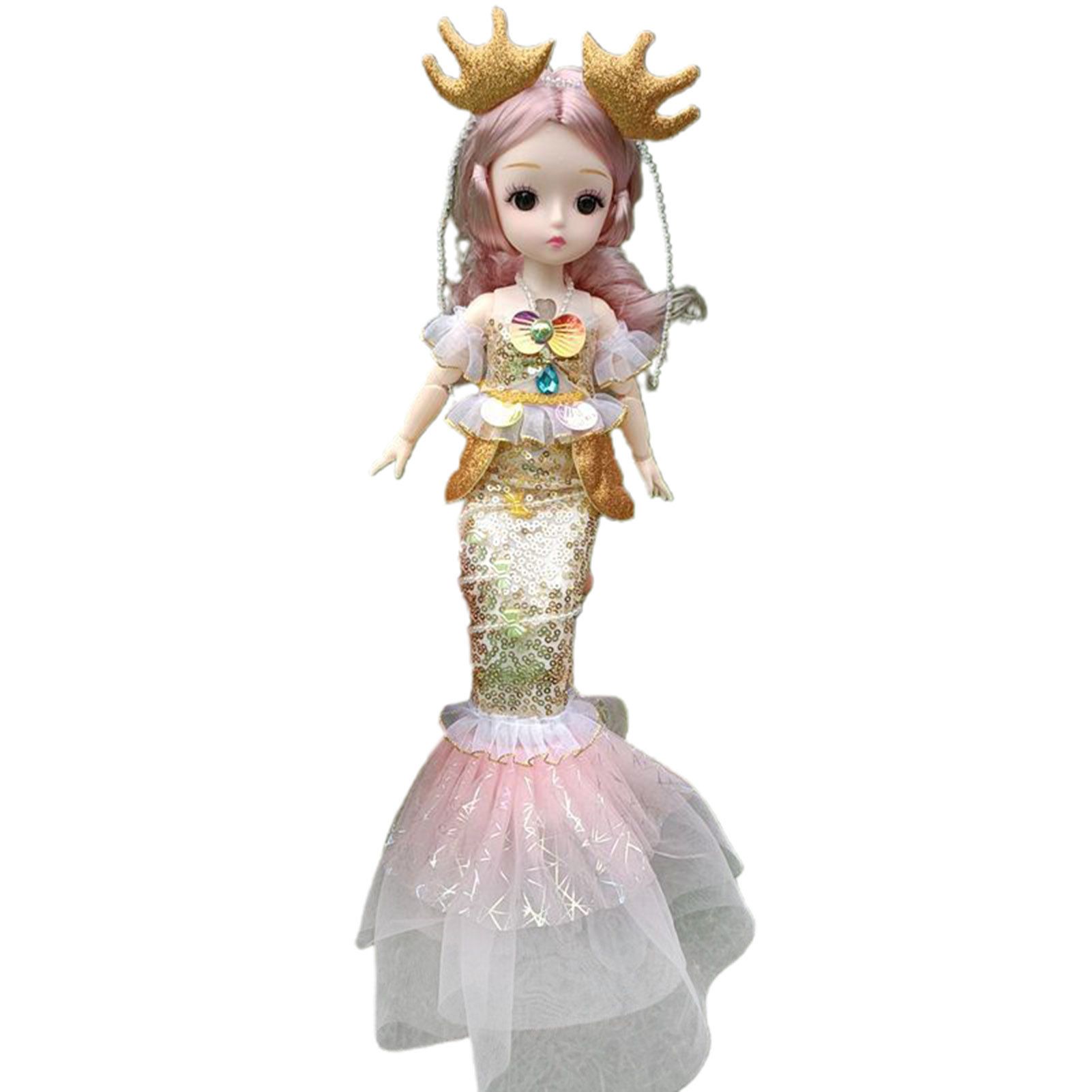 BJD Dolls Vivid Expression Gorgeous Dress Collectable 30cm Matte Face Musical Ball Jointed Doll with Mermaid Dress for Decor