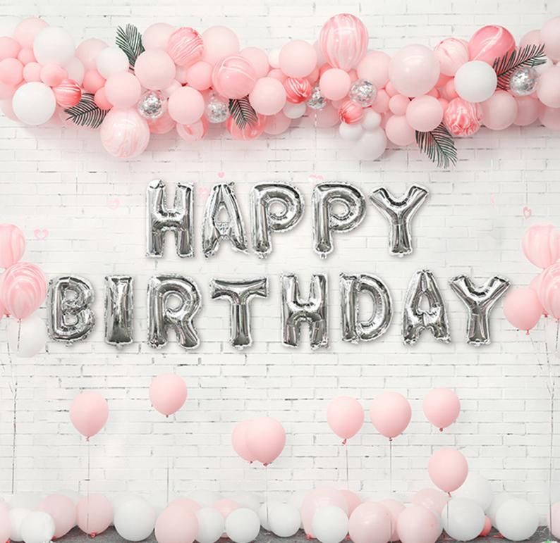 Happy Birthday Balloon Banner Silver Aluminum Foil Decorations
