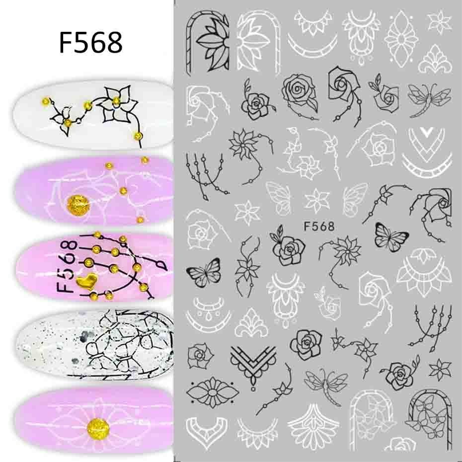 3D Black Stickers For Nails Abstract Human Face Love Heart Valentines Nails Sliders Flower Leaf Nail Art Accessories SACB223-231