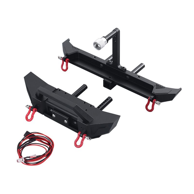 Metal Front Rear Bumper with Led Light Spare Tire Bracket for 1/10 RC Rock Crawler Axial SCX10 90046 90047 TRX4 D90