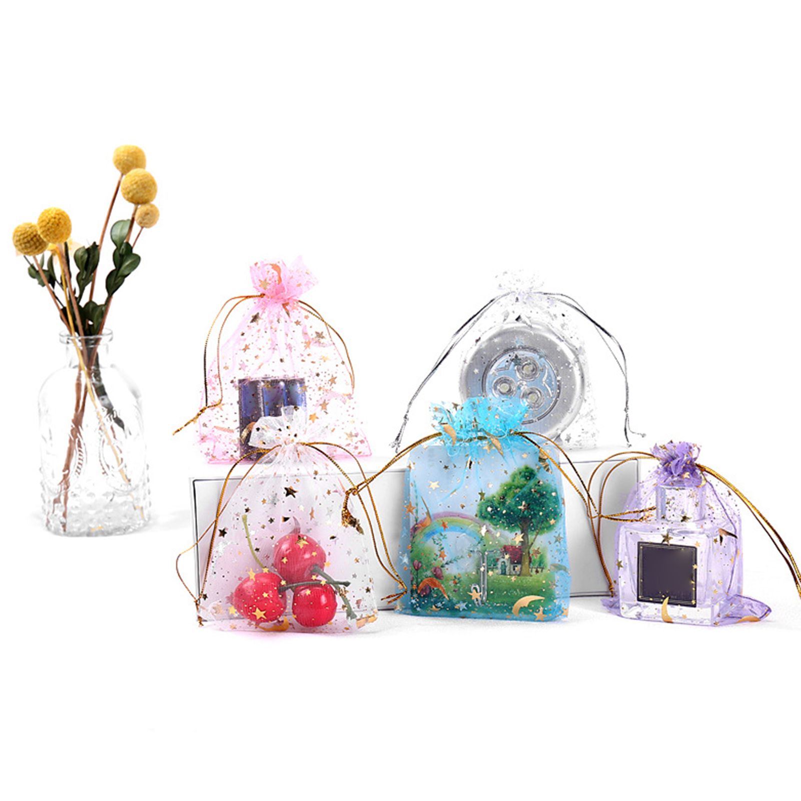 Goodie Pouch Eye-catching Golden Moon Star Sheer Organza Candy Pouch