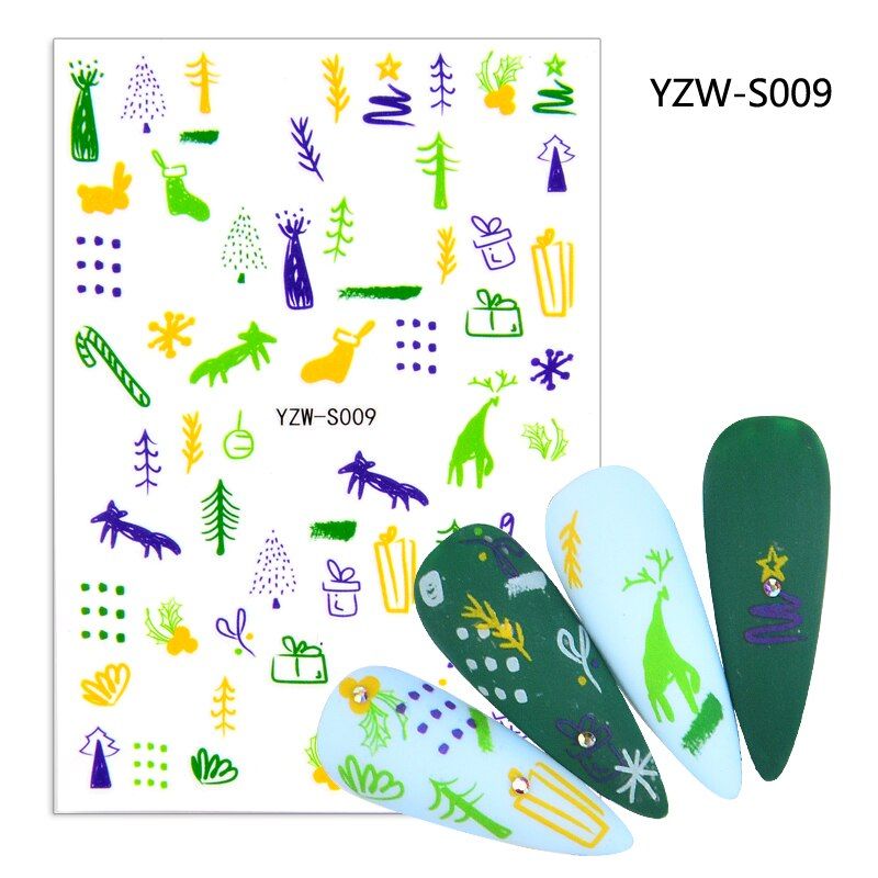 1 Sheet 3D Christmas Nail Sticker Santa Claus Elk Snowman Gift Glue Slider Full Wrap Xmas Cartoon Winter Decal