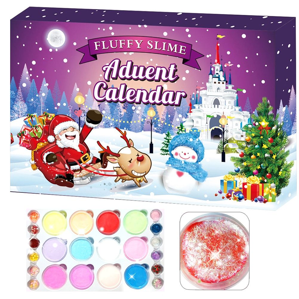 24pcs/set Slime Advent Calendar 2020 Countdown to Christmas Candy Plasticine Toy Gift for Kids Teens