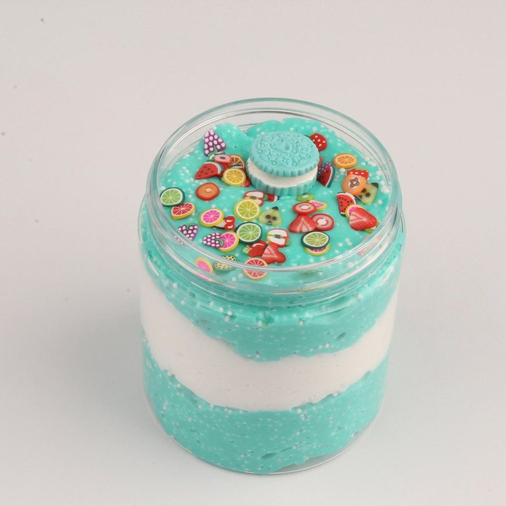 DIY140ml Foam Ball Granules Mud Toy Chocolate Biscuit Cotton Mud Fruit Slice - Sea blue + white