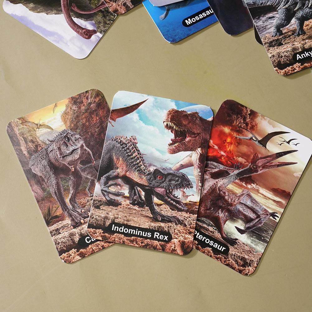 16pcs / Set English Dinosaur Cards Children's Cognitive Fun Toys Card Collection Gift Kids Cards Game Toy Battle Dinosaur F9H7