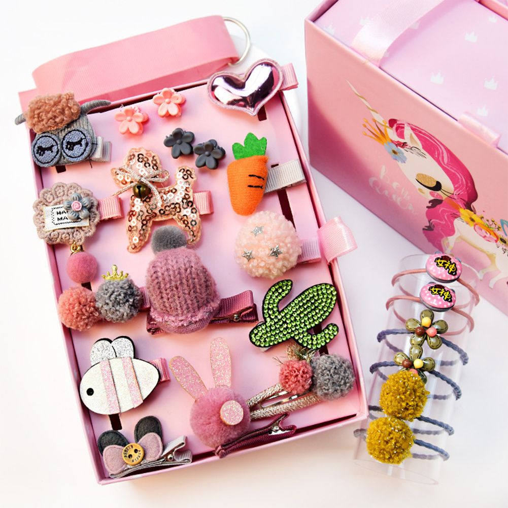 Yfashion 24pcs/ift  Baby Hair Accessories ldren irl Princess Hair Clip Band Hairpins Box Set Style:24 pieces of C