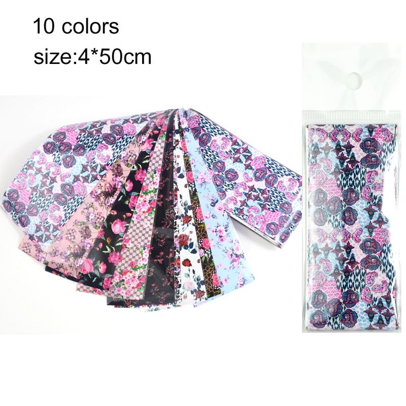 10pcs 4*20cm Butterfly Design Nail Foil Flowers Nail Art DIY Transfer Foils Paper Decal Sticker Manicure Decoration