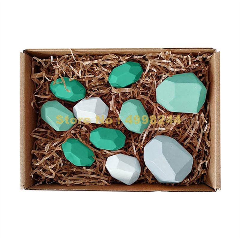colorful wooden geometric stack gem rock stone balancing educational building blocks Bricks Toy