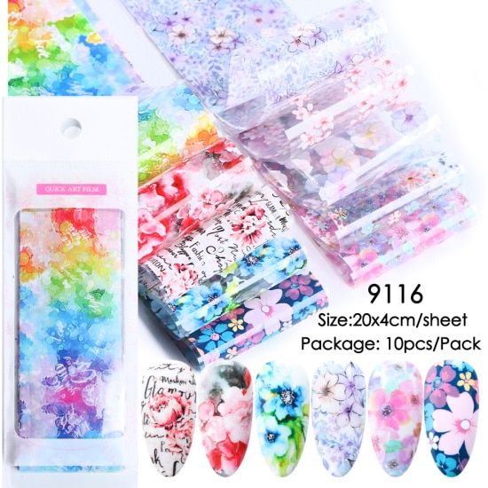 Butterfly Nail Foils Nail Art Transfer Stickers Flowers Colorful Decals Paper Adhesive Wraps Manicure Decorations Set TRXK102-1