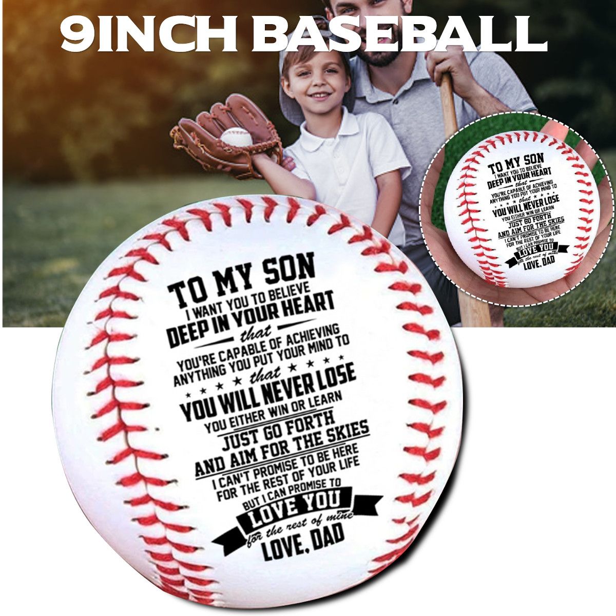To My Son Dad Engraved Baseball Gift oft Toy PU Foamed Training Exercise 9 Inch -
