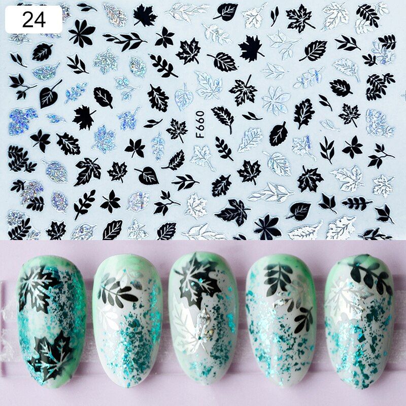 Summer Black White 3D Nail Art Stickers Sliders Flowers Mandala Leaf Geometry Adhesive Nail Decals Foil Design Manicures