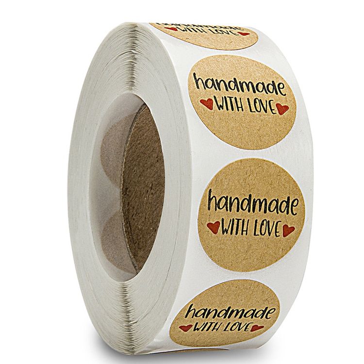 500pcs 1Inch DIY Hand Made Handmade Label Wedding Stickers Adhesive Seal Sticker Kraft Round Labels Shop owner Thank You Sticker