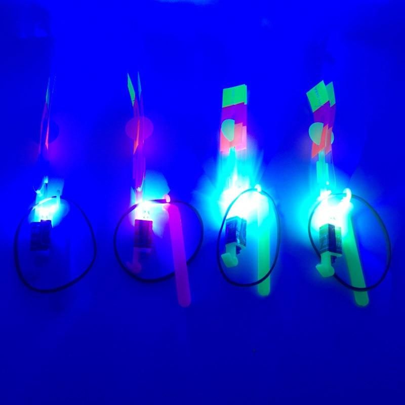 5 pcs Bamboo Dragonfly with Photographing the Light Flying Rocket Parachute Sky UFO Night Outdoor Toy Game for Kids