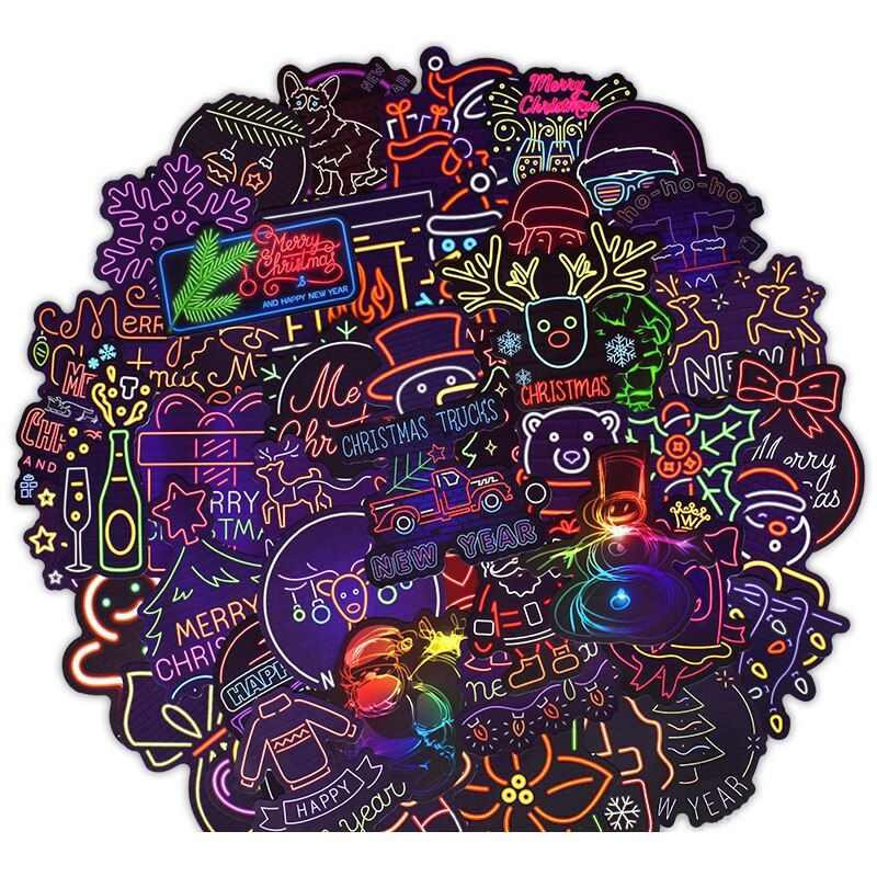 10/30/50pcs Neon Light Sticker Package Gifts Toys Anime Stickers For Kids Children Guitar Skateboard Motorcycle Stickers Laptop