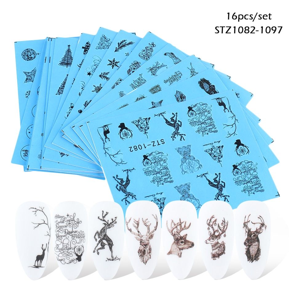 16pcs White Snowflakes Nail Stickers Water Slider Nail Art Decoration Decals Christmas Design Manicure Foil Set CHSTZ1098-1113-1