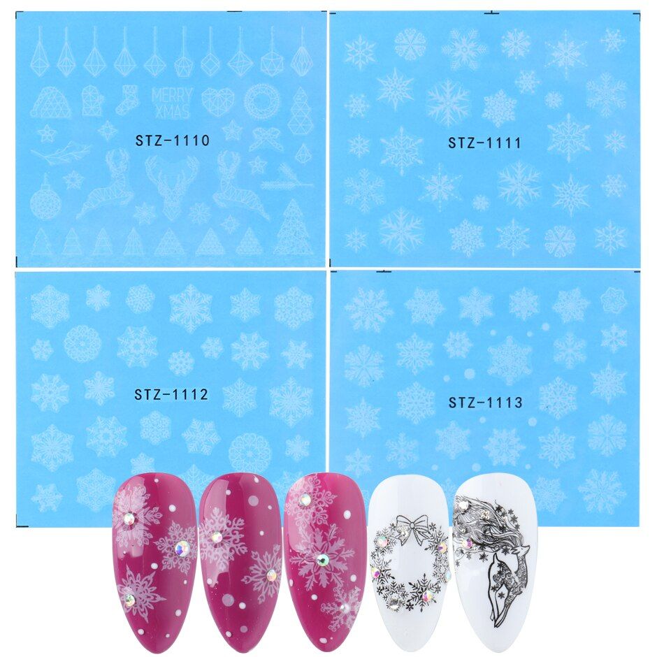 New Year's Slider for Nail Designer White Black Snowflake Bear Elk Transfer Water Sticker Decals Nail Decor Set CHSTZ1098-1113