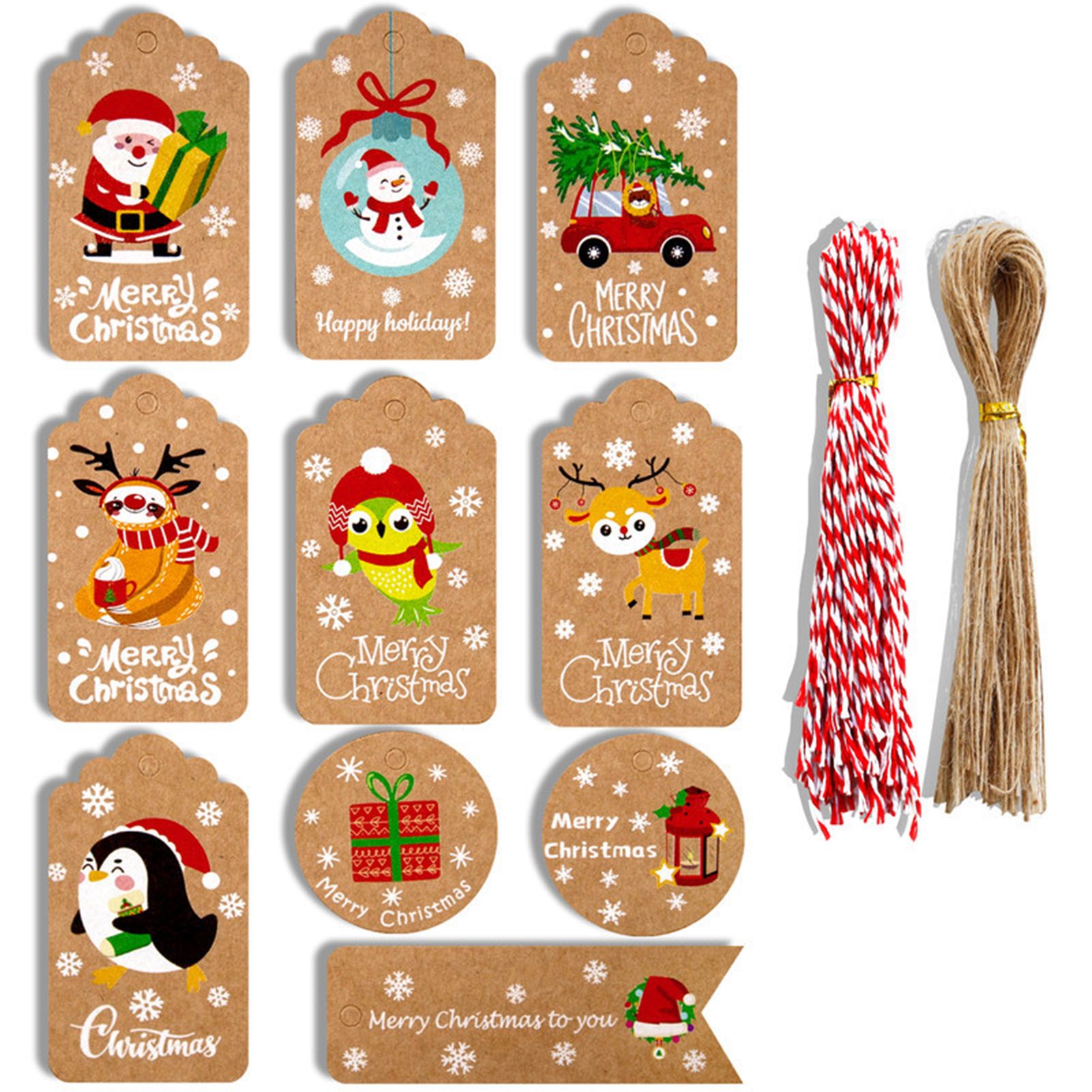 Christmas Paper Tags Colorful Printed Festival Ambience Hanging Labels