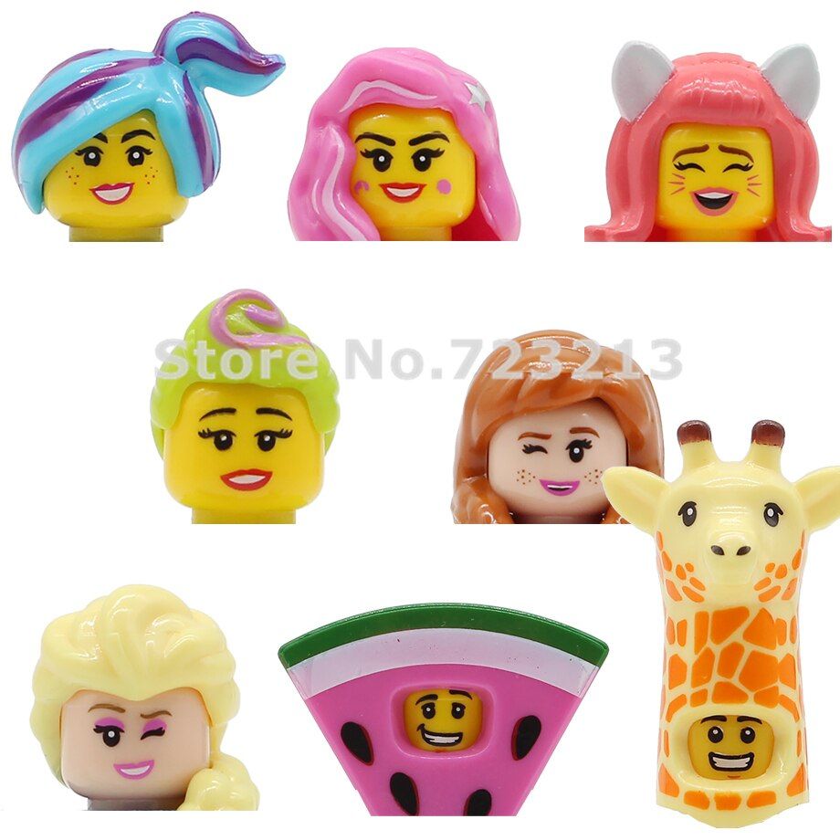 Feleph Girl Cartoon Figure Head Giraffe Watermelon Hula Lucy Candy Rapper Kitty Pop Star Building Blocks Models Toys WM6084