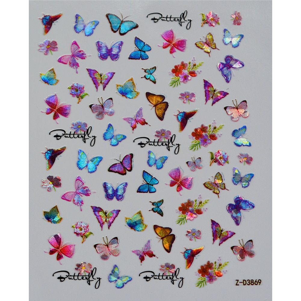 Fashion 3D Laser Butterfly Nail Stickers Holographic Self-adhesive Nails Decals Butterflies DecorSticker Nail Art Decorat