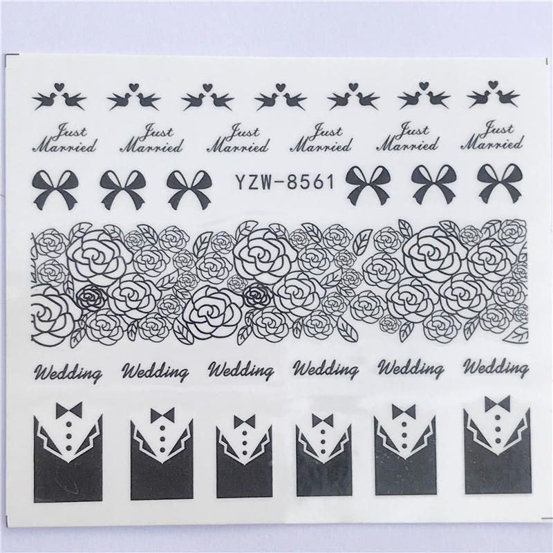 WUF 1pcs  Black Lace Flower Nail Stickers Water Transfer Decals Decoration Dream Cather Slider For Nail DIY Tips