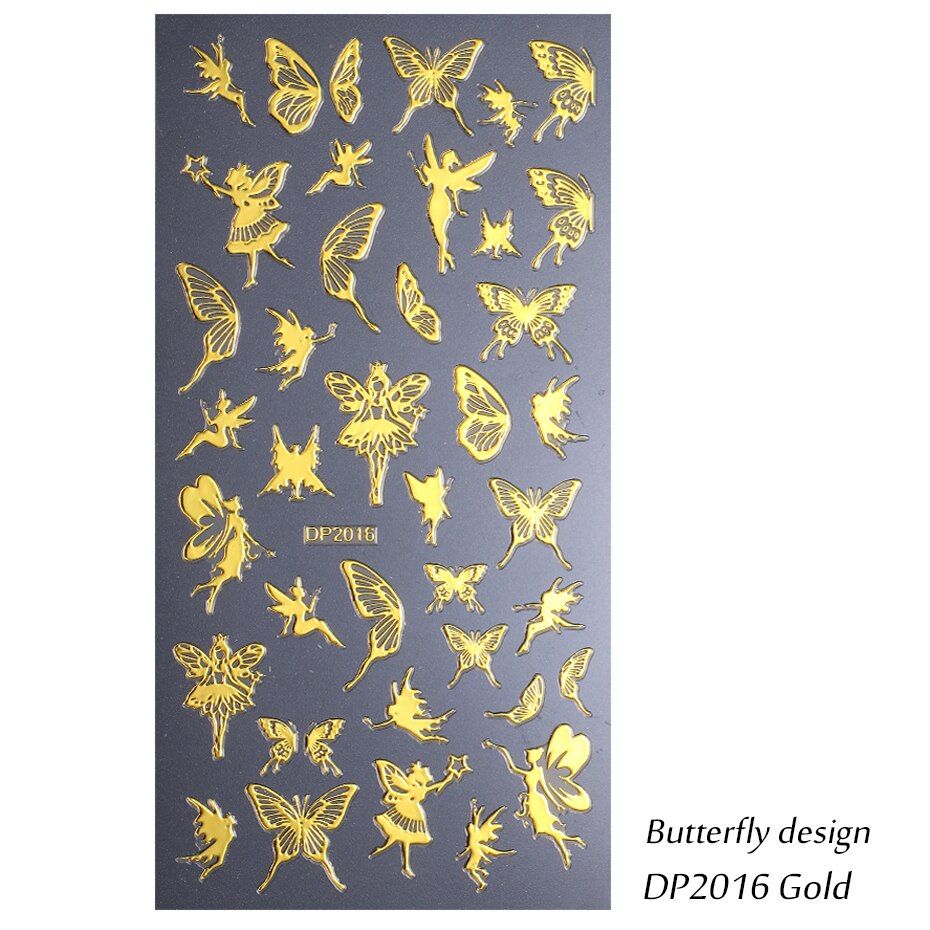 Snowflake 3D Stickers For Nails Bronzing Gold Silver Butterfly Adhesive Luxury Gel Slider Foil Manicure Accessory CHDP2013-2024