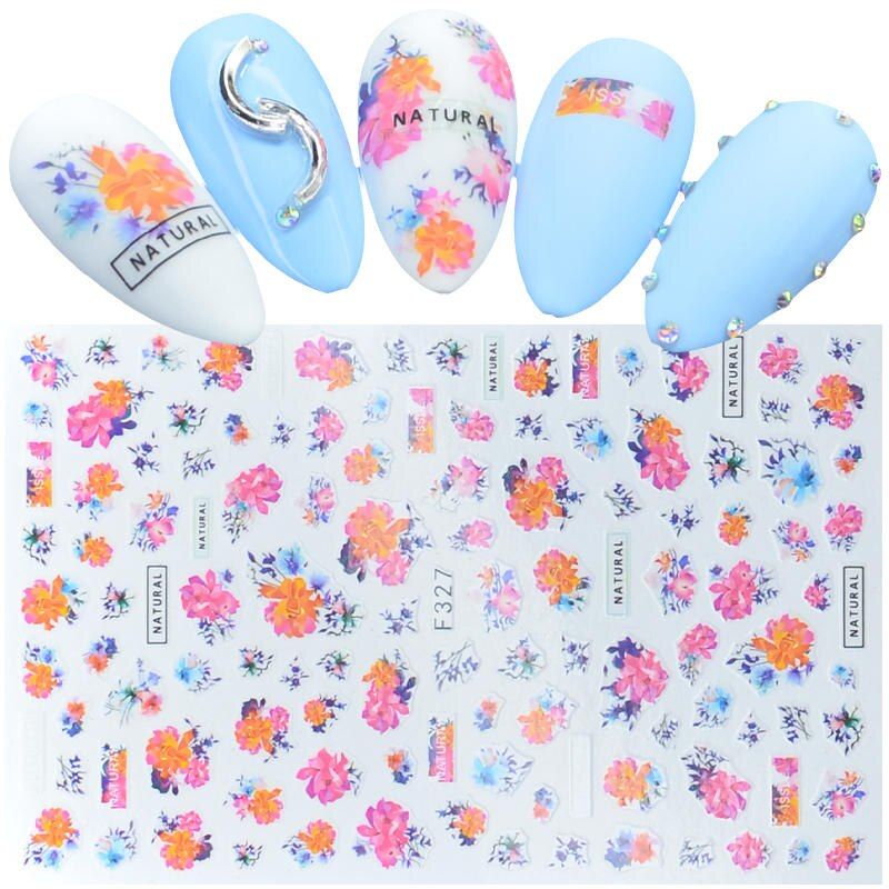 1 Sheet Beautiful Sakura Cherry Blossoms Flower Butterfly Designs Adhesive Nail Art Stickers Decorations DIY Tips