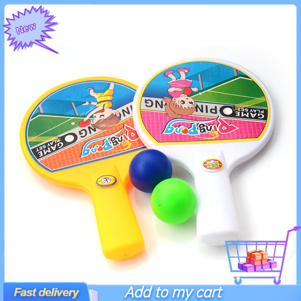 2Pcs Kids Mini Portable Cartoon Table Tennis Racket Ball Indoor Sports Game Toy