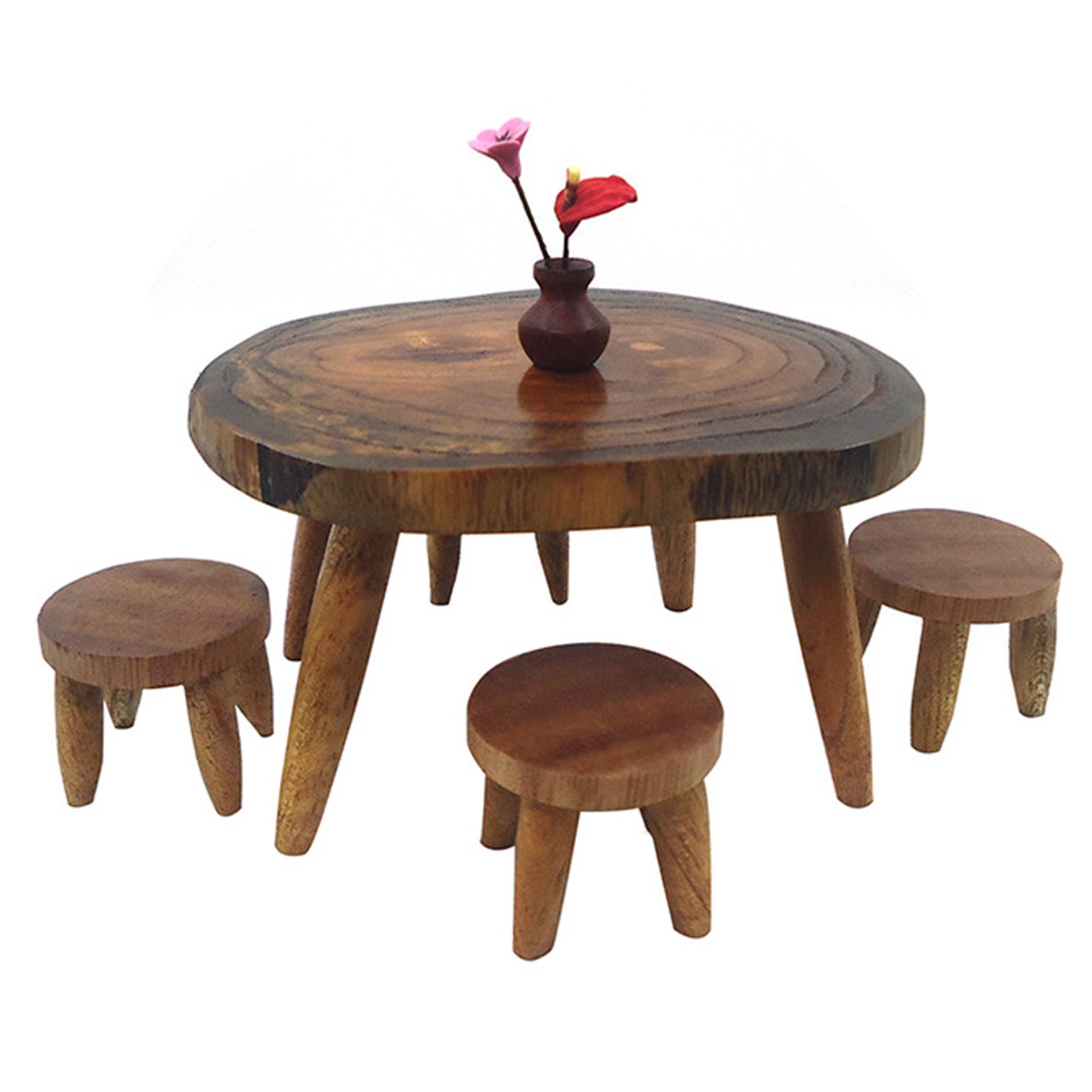 Mini Retro Dining Table Chair Model Toy 1/12 Dollhouse Furniture Decor Gift