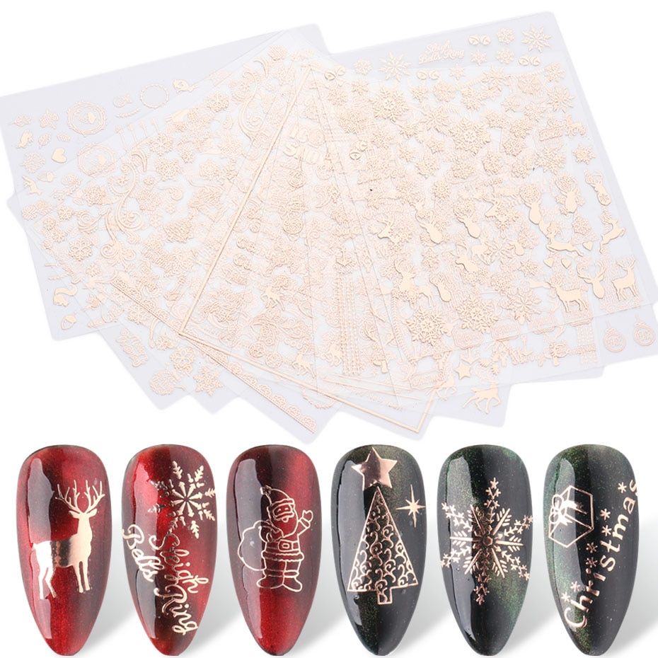 9pcs 3D Christmas Nail Art Sticker Embossed Elk Deer Snowflake Self-adhesive Transfer Slider Manicure Decoration LYSTZG050-058-3