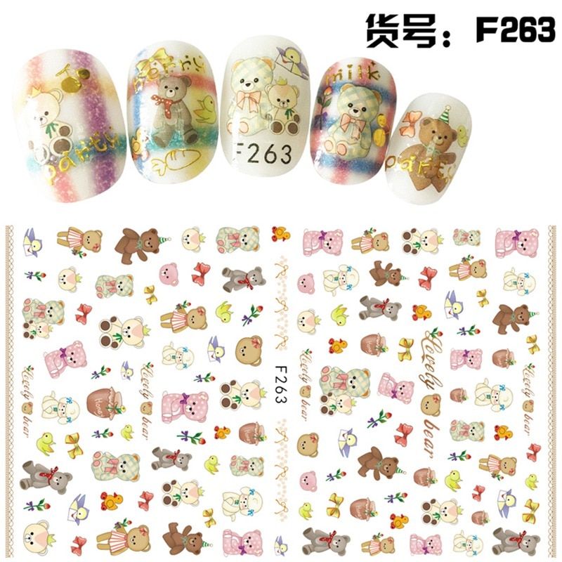 Cute bear heart design adhesive nail art decorations sticker decals acrylic manicure tool nail accessories F2636