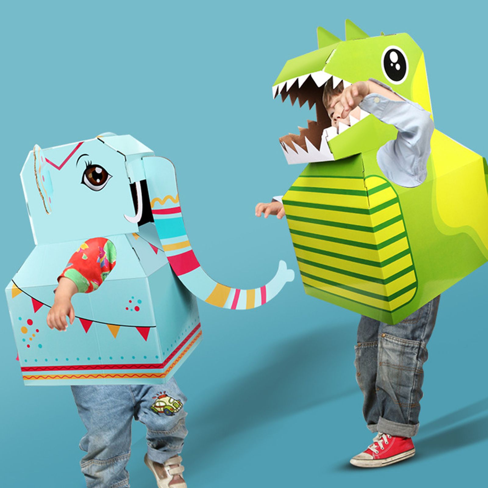 Cartoon Dinosaur Elephant Cardboard Wearable DIY Model Kids Cosplay Assembly Toy