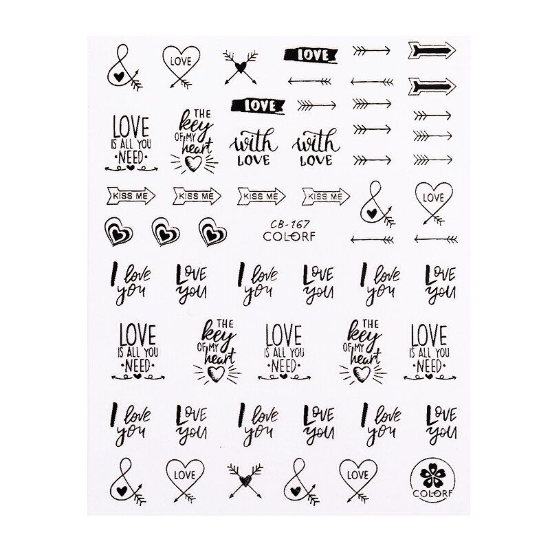 Valentine's Day Rose Flower Series Nail Sticker Butterfly Heart Phrase 3D Stickers Nail Art Wraps Sliders DIY Design Decoration