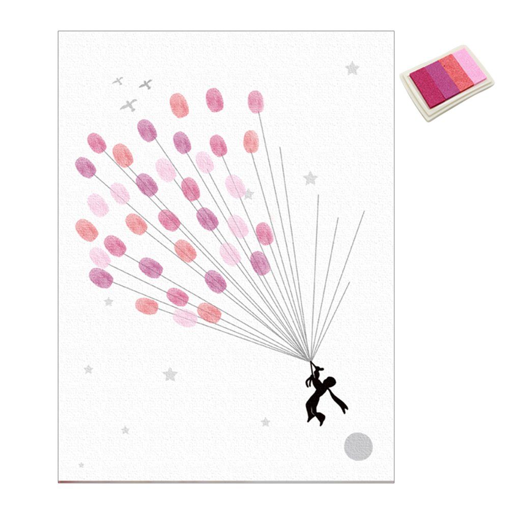 Unique Wedding Fingerprint Air Balloon Signature Guest Book With Ink Pad