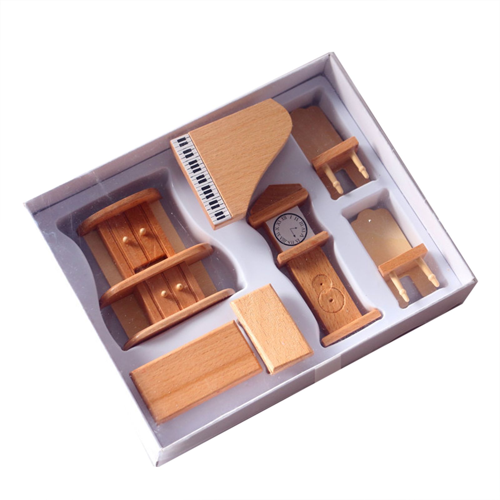 1 Set Miniature Furniture DIY 3D Wooden Bedroom Living Room Dining Room Kitchen Dollhouse Chair Table Cabinet Furniture Set for Kids