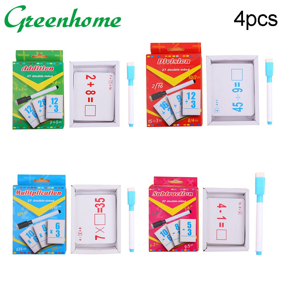 Greenhome Division Addition Operation Paper Erasable Cards with Pen Math Learning Kids Toy
