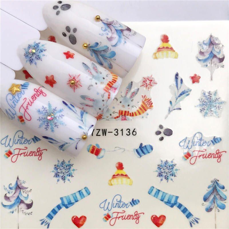 WUF Nail Stickers Christmas Winter Snowflake Women Red White Slider Gift Manicure Foil For Nail Art Decal