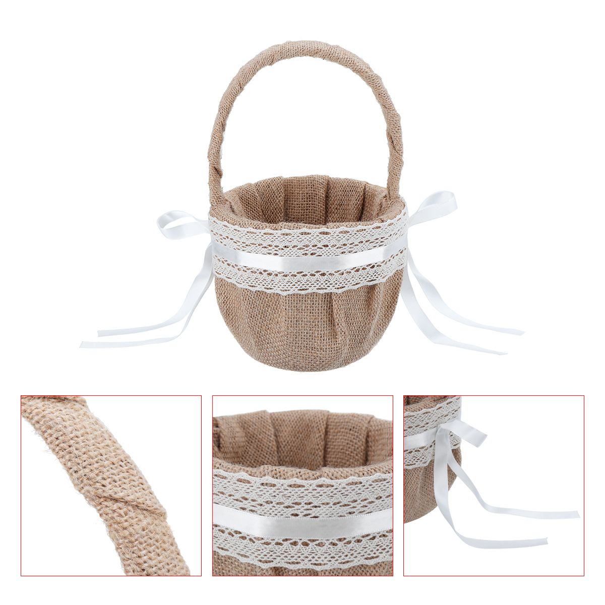 Colorful Vintage Retro Lace Bow Wedding Flower Girl Basket Party Decoration