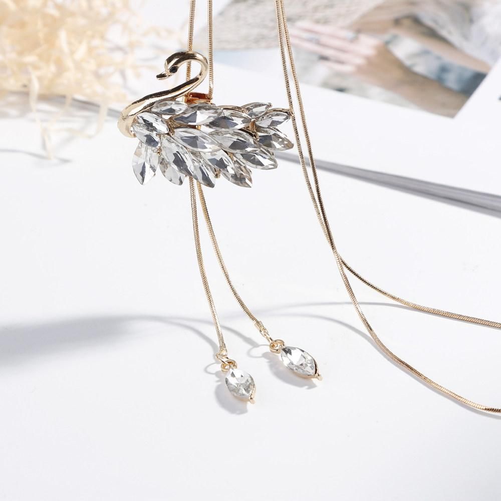 Crystal openwork diamond swan diamond tassel necklace sweater chain