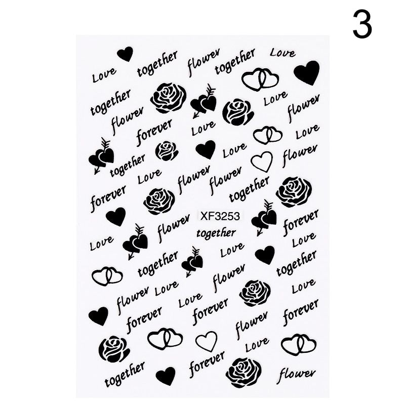 1Pcs 3D Nail Sticker Self-adhesive Black Letters Valentine's Day Happy Smile Love Arrow Design For DIY  Decorations