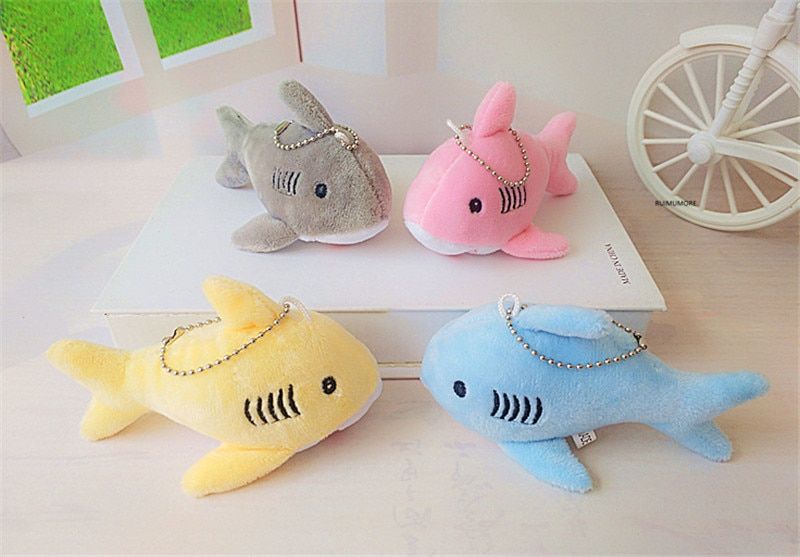 12cm Mini Plush Toy Cute Shark Plush Keychain Women's Car Keyring Pompom Key Chains Women Handbag Key Pendant