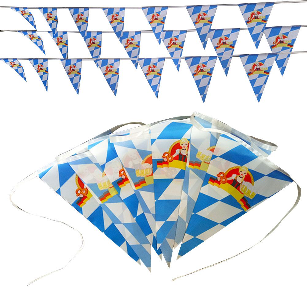 Yfashion Pennant Blue and White Plaid Hanging Flag Oktoberfest Decoration Hanging Flag String