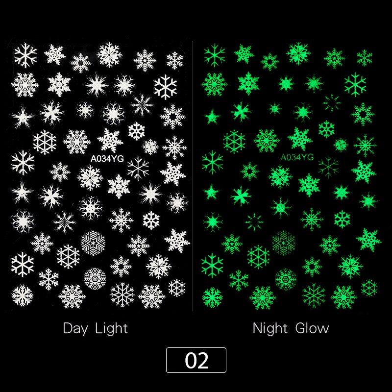 1 Sheet Snowflake Christmas Luminous 3D Nail Sticker White Flowers Nail Art Transfer Stickers Decoration