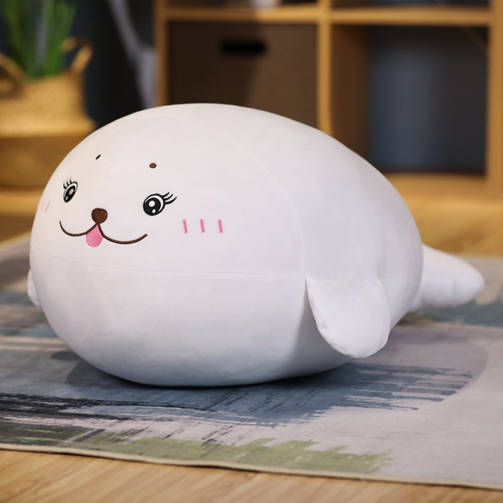 Greenhome Sleeping Pillow Toy Seal Shape Washable Plush Fine Stitching Hugging Pillow for Boy
