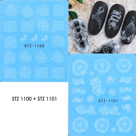 Winter White Stickers For Nails Christmas Snowflakes Water Transfer Decals Sliders Manicure Nail Art Decorations TRSTZ1098-1113